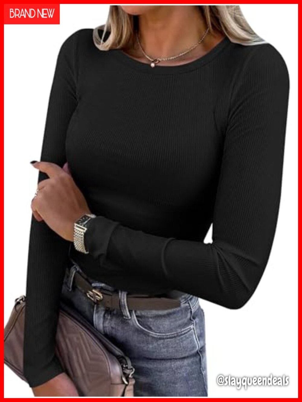 Ribbed Slim Fit Long Sleeve Crewneck T-Shirt Casual Basic Top